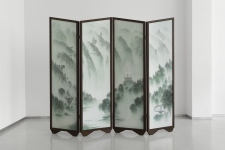 Wieland Payer, Londonengadin, Paravent, 2012, pastel and charcoal on MDF, frame made from beech, circa 180 x 200 cm