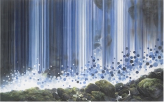 Payer, Wieland: BLUE FALL I bis III;  2020, Pastell, Kohle und Aquarell auf grundiertem MDF, 1500 x 3000 mm     Foto: Herbert Boswank