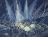 Payer, Wieland:    Lemon Satge; 2021, Pastell, Aquarell und Kohle auf grundiertem MDF, 80 x 105 cm,        Foto: Herbert Boswank
