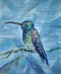 Blauer-Kolibri-2023-Pastell-Aquarell-und-Tusche-auf-grundiertem-MDF-31x25