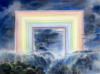 Wieland Payer, Neonbow, 2022, Pastell und Aquarell auf grundiertem MDF, 60x80cm