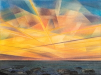 Abendrot-2025-Pastell-Aquarell-und-Kohle-auf-Leinwand-30x40cm