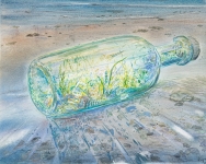 Flaschenpost-Pastell-und-Aquarell-auf-Leinwand-24x30cm