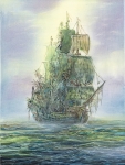 Fliegender-Hollaender-2025-Pastell-Tusche-und-Aquarell-auf-Leinwand-40x30cm-