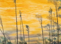 Fruehlingsabend-2025-Pastell-Aquarell-Bleistift-und-Kohle-auf-Leinwand-50x70cm-